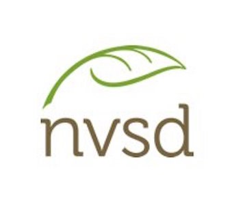 North Vancouver School District acronym logo, with green leaf placed above the acronym, NVSD, in brown font.jpg