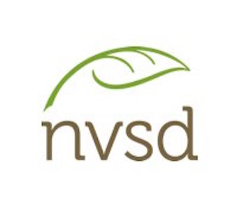 North Vancouver School District acronym logo, with green leaf placed above the acronym, NVSD.