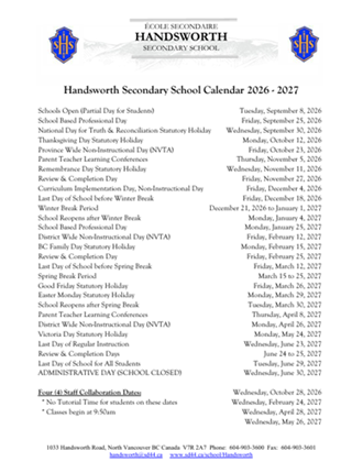 HSS Calendar 2026 - 2027