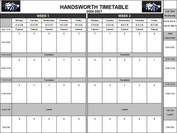  2026-2027 Handsworth Timetable
