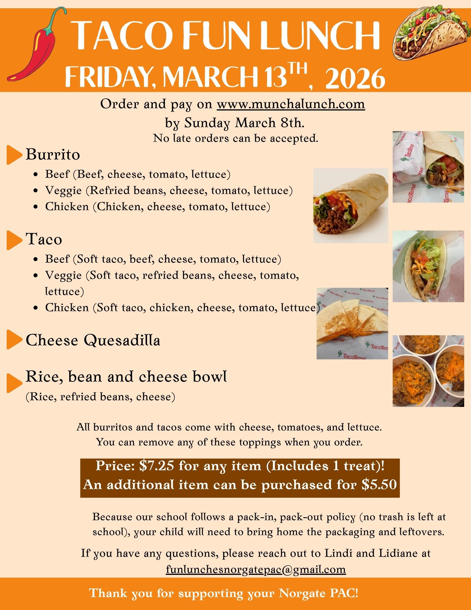 Taco Fun Lunch - Orders due Sunday March 8th!