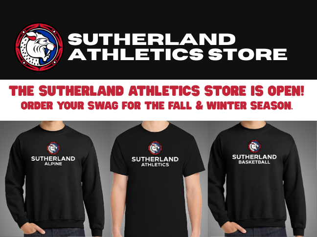 Order a Customized Sutherland Crewneck and T-shirt for your Fall or Winter Sport!