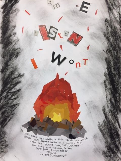 Students cut words and images 